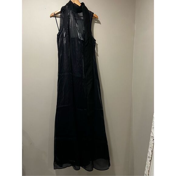 Staud Women's Midnight Black Sheer Overlay Sleeveless Albee Dress Large Elegant - Picture 5 of 10